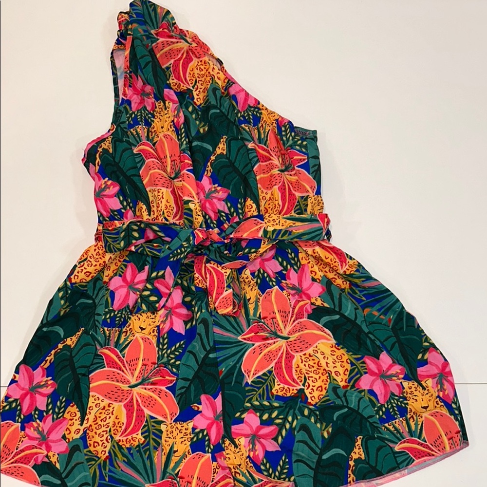 SHEIN One-Shoulder Floral Jumpsuit - Pink, Orange, Green